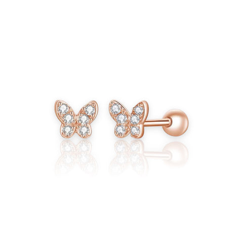 Elegant Butterfly Inlay Sterling Silver Zircon Ear Studs in 3 Colors