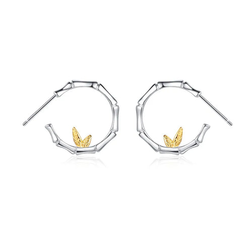 Leaf Flower Plating Sterling Silver 24K Gold Plated Ear Studs