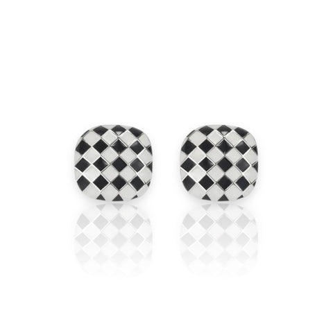 Checkered Style Plaid Epoxy Sterling Silver Ear Studs