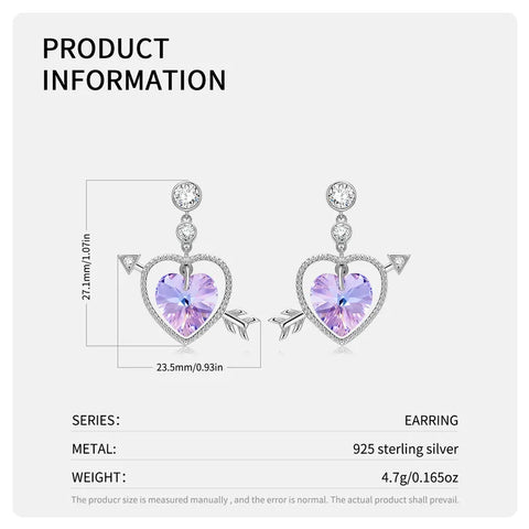 Heart Shape Inlay Sterling Silver Zircon Drop Earrings