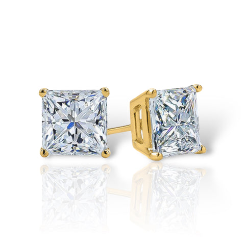 Silver 925 Gold Plated Square Basket CZ Stud Earrings (Unisex)