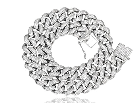 Silver 925 Rhodium Plated CZ Encrusted Curb Chains 11.7mm