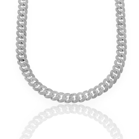 Silver 925 Rhodium Plated CZ Encrusted Curb Chains 11.7mm