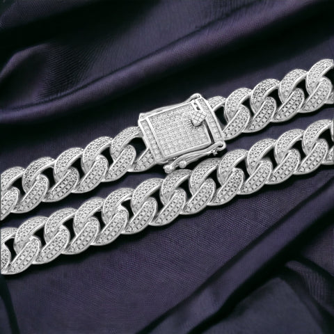 Silver 925 Rhodium Plated CZ Encrusted Curb Chains 11.7mm