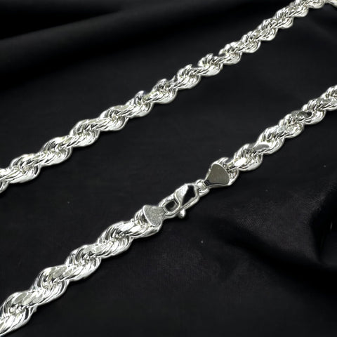 Sterling Silver 925 Diamond Cut Anti Tarnish Hollow Rope Chain 7.6MM