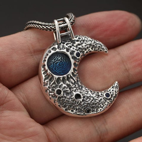 Vintage Planet Crescent Moon 925 Sterling Silver Pendant