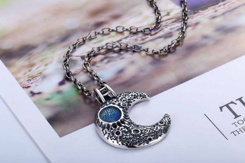 Vintage Planet Crescent Moon 925 Sterling Silver Pendant