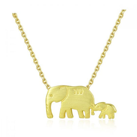 Cute Animal Mother Child Elephant 925 Sterling Silver Necklace