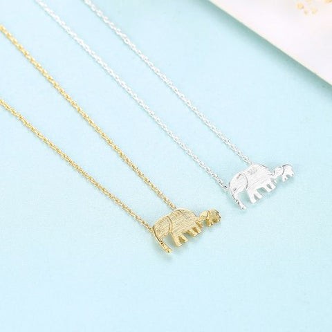 Cute Animal Mother Child Elephant 925 Sterling Silver Necklace