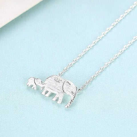 Cute Animal Mother Child Elephant 925 Sterling Silver Necklace