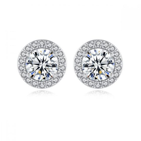 Women Moissanite CZ Sunshine Round 925 Sterling Silver Stud Earrings