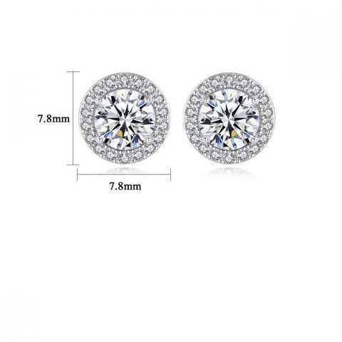 Women Moissanite CZ Sunshine Round 925 Sterling Silver Stud Earrings