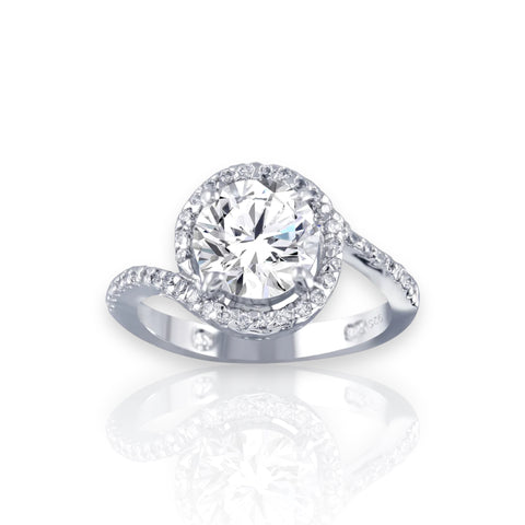 Silver 925 Rhodium Plated Clear Round Center CZ Bridal Ring