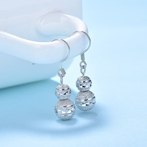 New Round Frosting Beads 925 Sterling Silver Dangling Earrings