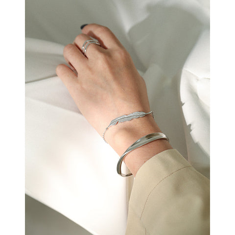 Simple Leaf Women 925 Sterling Silver Bracelet