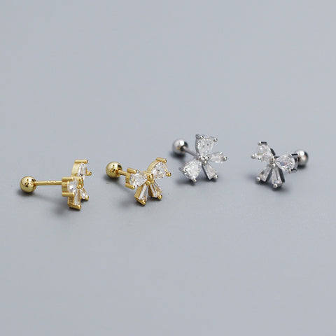 Cute CZ Bow-Knot 925 Sterling Silver Screw Stud Earrings