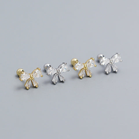 Cute CZ Bow-Knot 925 Sterling Silver Screw Stud Earrings