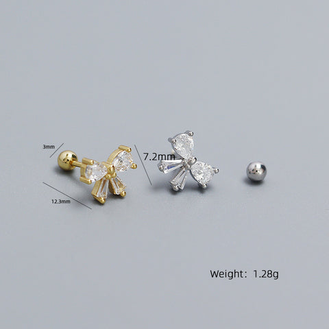 Cute CZ Bow-Knot 925 Sterling Silver Screw Stud Earrings