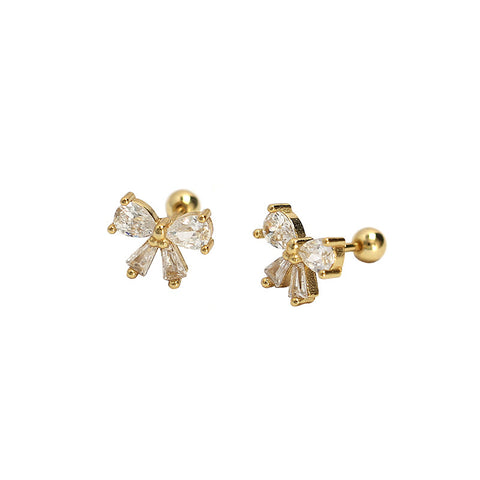 Cute CZ Bow-Knot 925 Sterling Silver Screw Stud Earrings