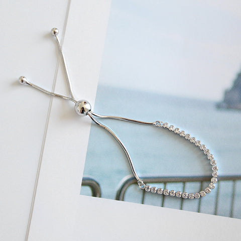 Fashion Simple CZ Beads 925 Sterling Silver Adjustable Bracelet