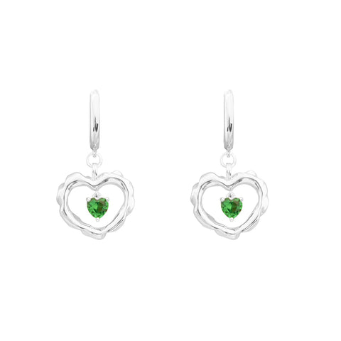 Fashion Hollow CZ Double Heart 925 Sterling Silver Dangling Earrings